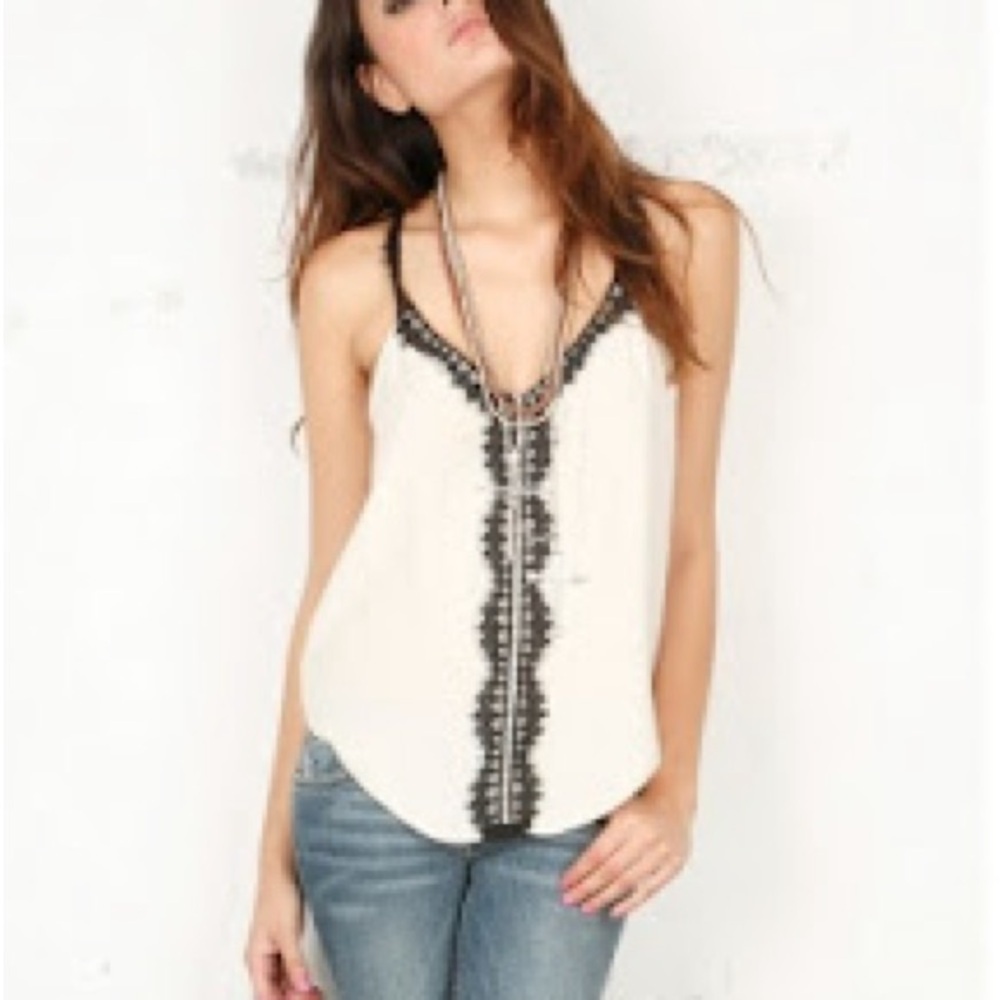 Twelfth Street Cynthia Vincent Lace Trim Bamboo Open Back Camisole Blouse Sz XS